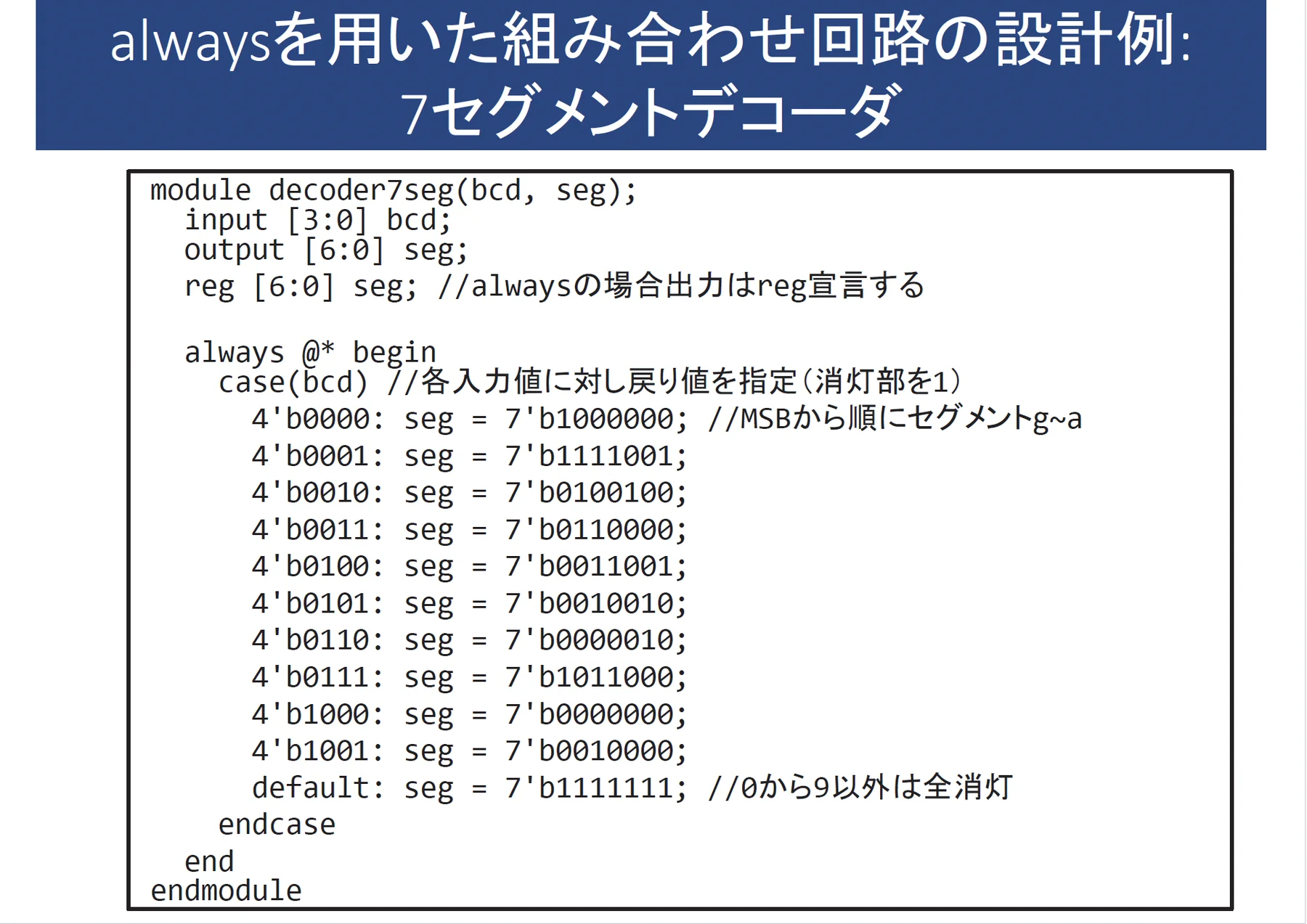 7セグメントデコーダの回路設計例
